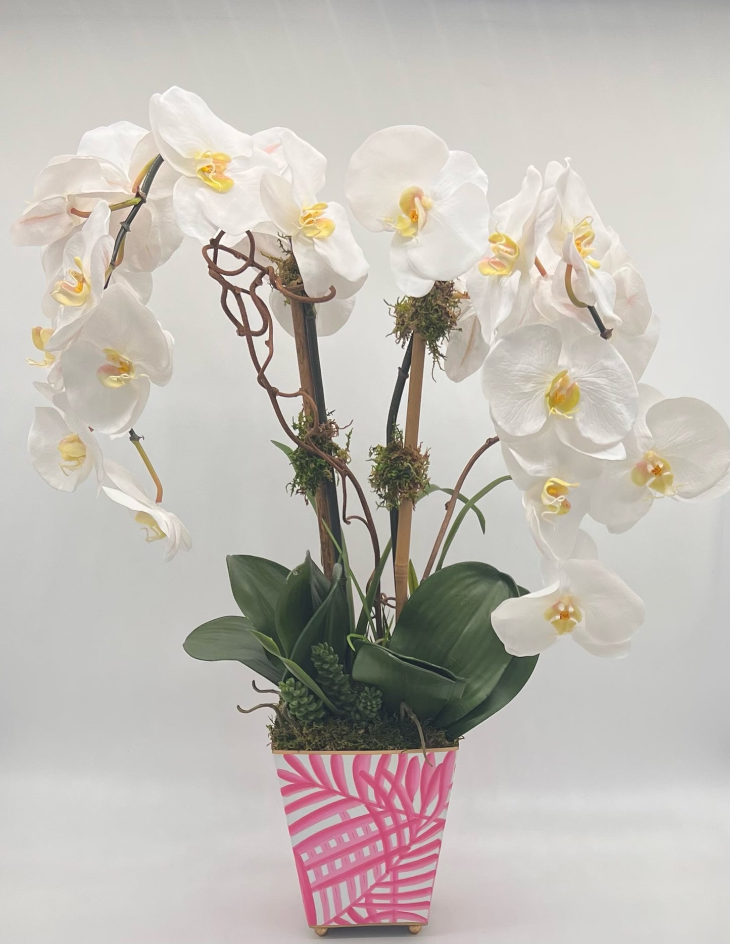 Tropical Cachepot Double Orchid White