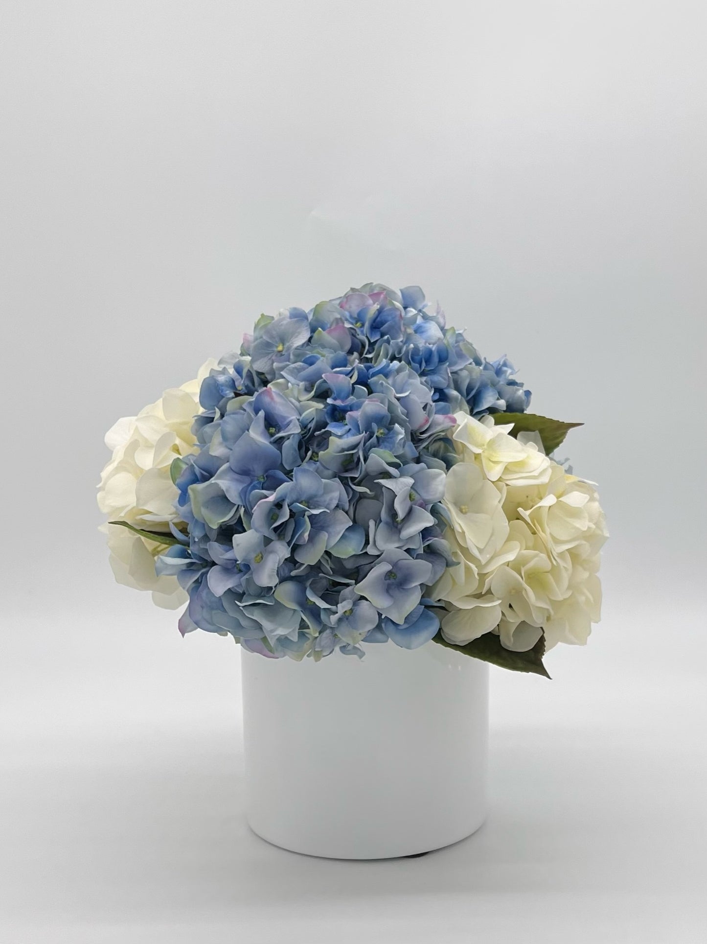 Contemporary White Cylinder Mixed Hydrangea